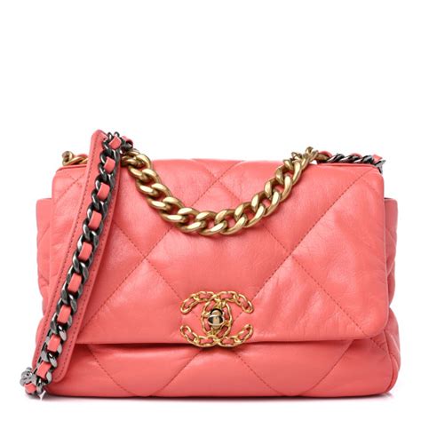 chanel flap goatskin|CHANEL Goatskin Quilted Medium Chanel 19 Flap Coral .